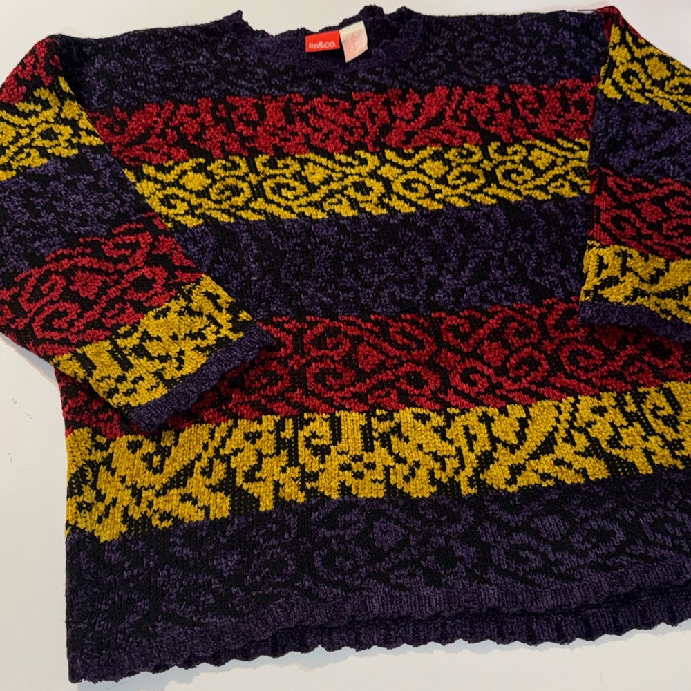 Vintage Liz&Co Multi‎ Color Geometric Pattern Sweater Gilmore Girls Vibes - Picture 3 of 5